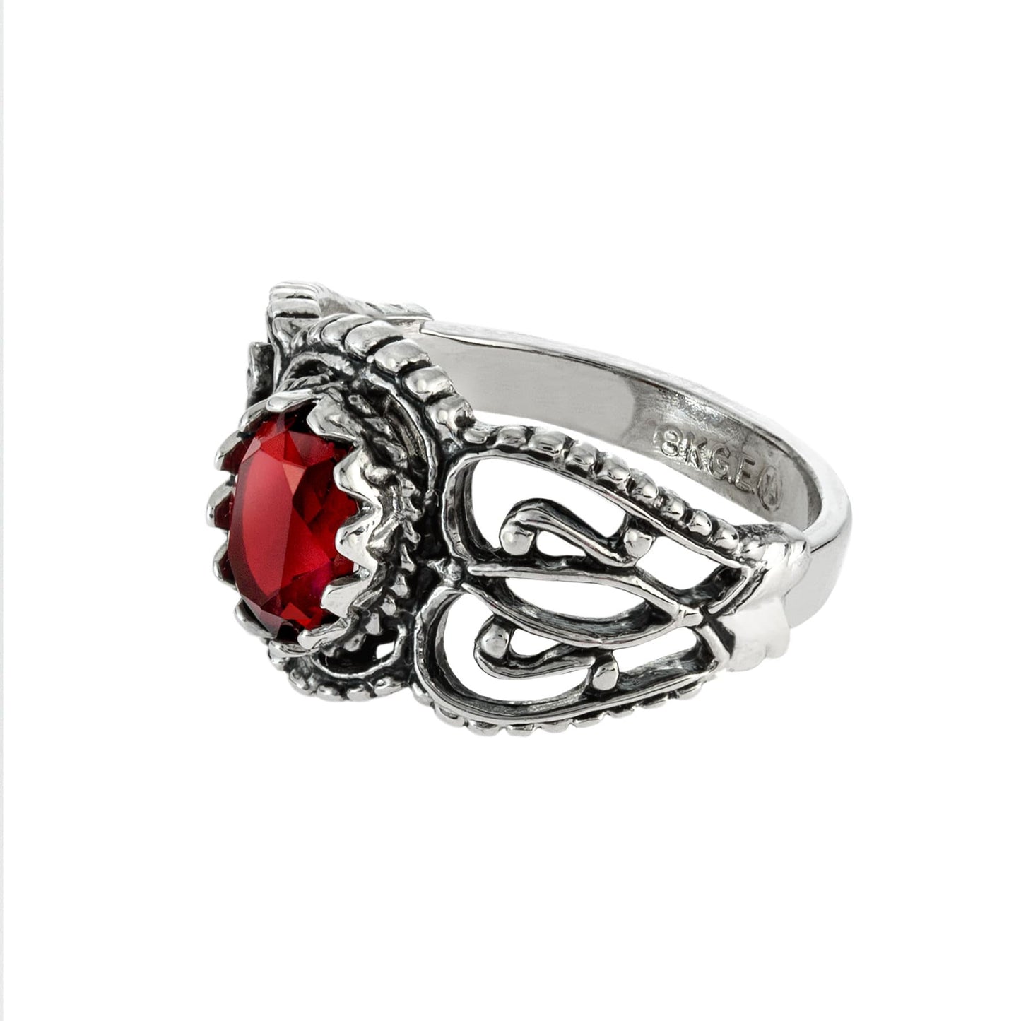 Vintage Ruby Austrian Crystal Filigree Ring - Antiqued 18k White Gold Electroplated - Made in USA jewelry image 1