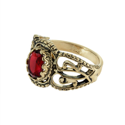 Vintage Ruby Austrian Crystal Filigree Ring - Antiqued 18k Yellow Gold Electroplated - Made in USA jewelry image 1