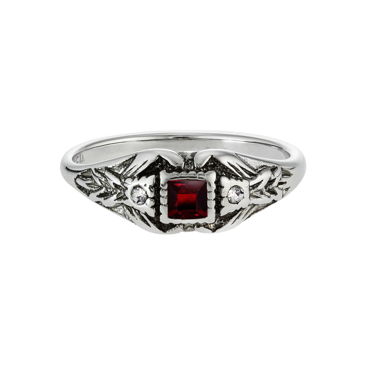 Vintage 1980s Ruby and Clear Austrian Crystal Ring – 18k Antique White Gold Electroplated – Made in USA jewelry image 1