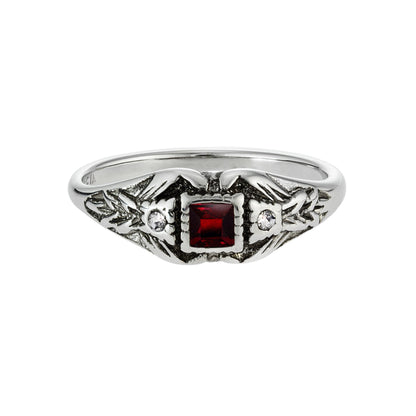 Vintage 1980s Ruby and Clear Austrian Crystal Ring – 18k Antique White Gold Electroplated – Made in USA jewelry image 1