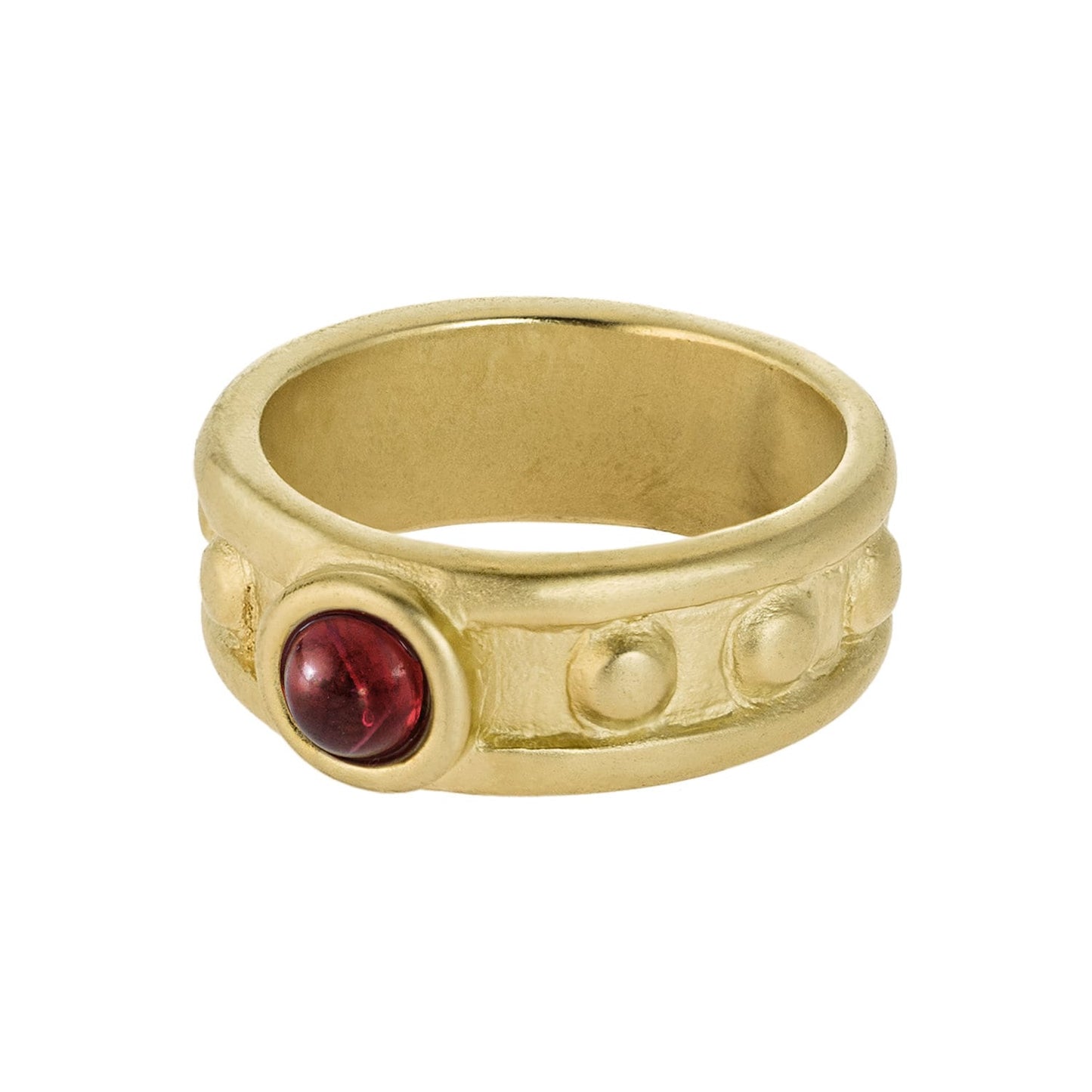 Vintage 1970s Ruby Crystal Solitaire Ring – 18k Yellow Gold Electroplated Brushed Band jewelry image 1