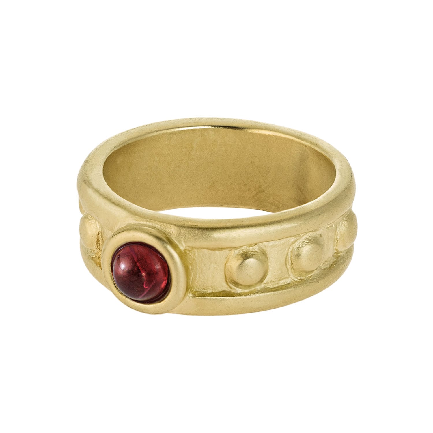 Vintage 1970s Ruby Crystal Solitaire Ring – 18k Yellow Gold Electroplated Brushed Band jewelry image 1