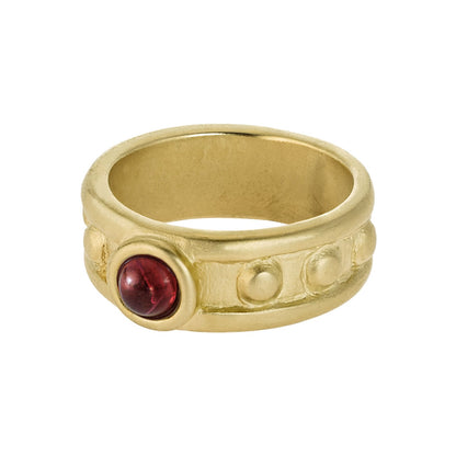 Vintage 1970s Ruby Crystal Solitaire Ring – 18k Yellow Gold Electroplated Brushed Band jewelry image 1