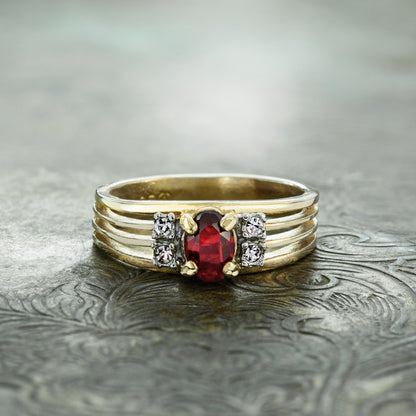 Vintage 1980s Ruby and Clear Austrian Crystal 18k Gold Electroplated Band Ring - Made in USA jewelry image 1