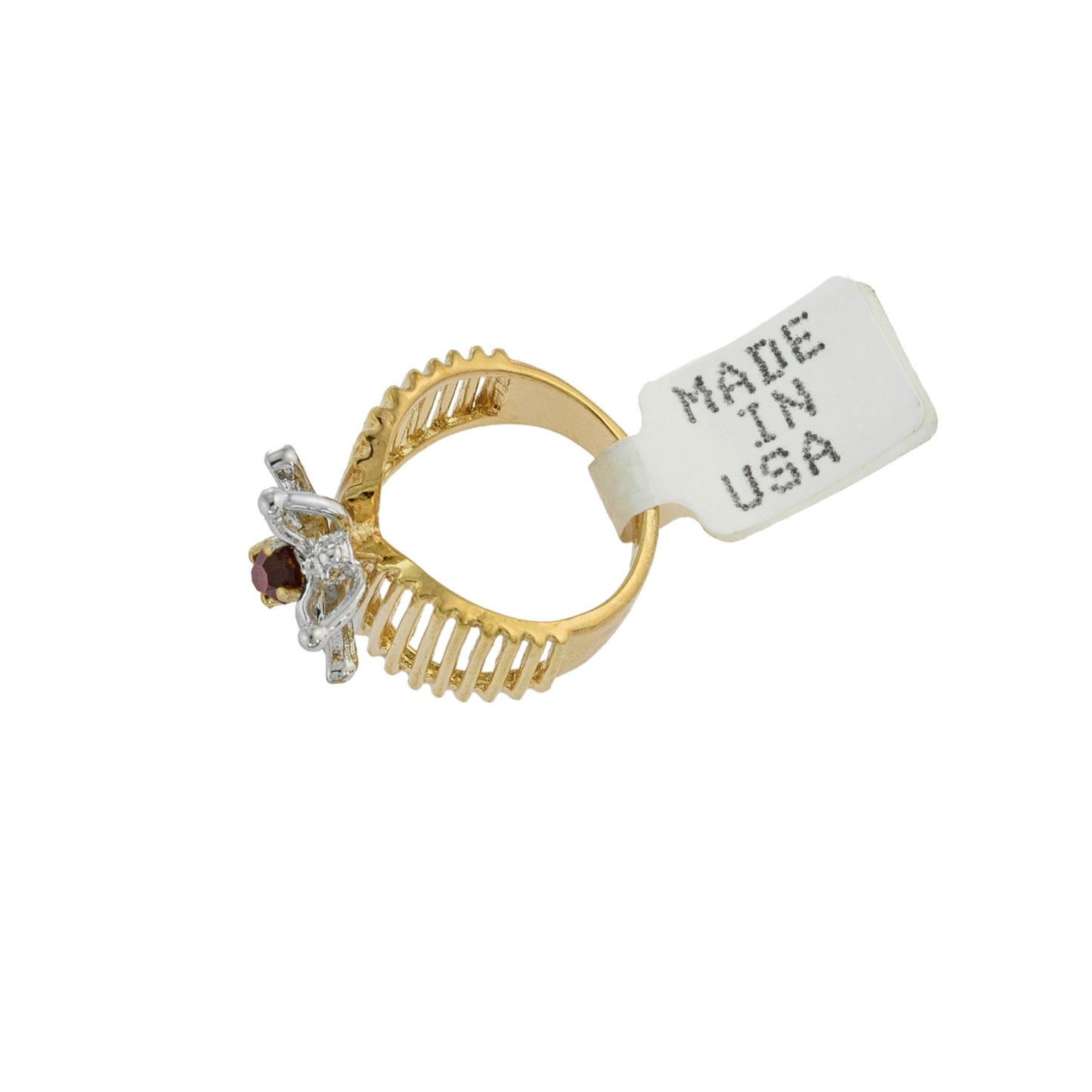 Vintage 1980s Butterfly Ring with Garnet and Clear Austrian Crystals – 18kt Yellow Gold Electroplated jewelry image 1