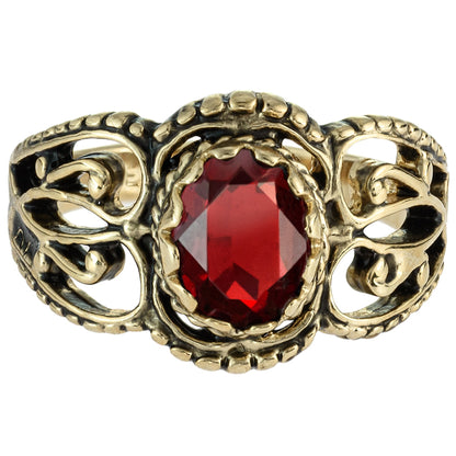 Vintage Ruby Austrian Crystal Filigree Ring - Antiqued 18k Yellow Gold Electroplated - Made in USA jewelry image 1