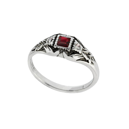 Vintage 1980s Ruby and Clear Austrian Crystal Ring – 18k Antique White Gold Electroplated – Made in USA jewelry image 1