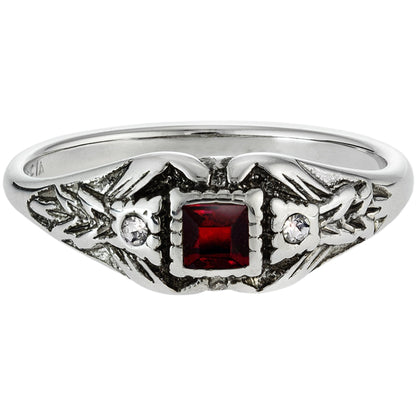 Vintage 1980s Ruby and Clear Austrian Crystal Ring – 18k Antique White Gold Electroplated – Made in USA jewelry image 1