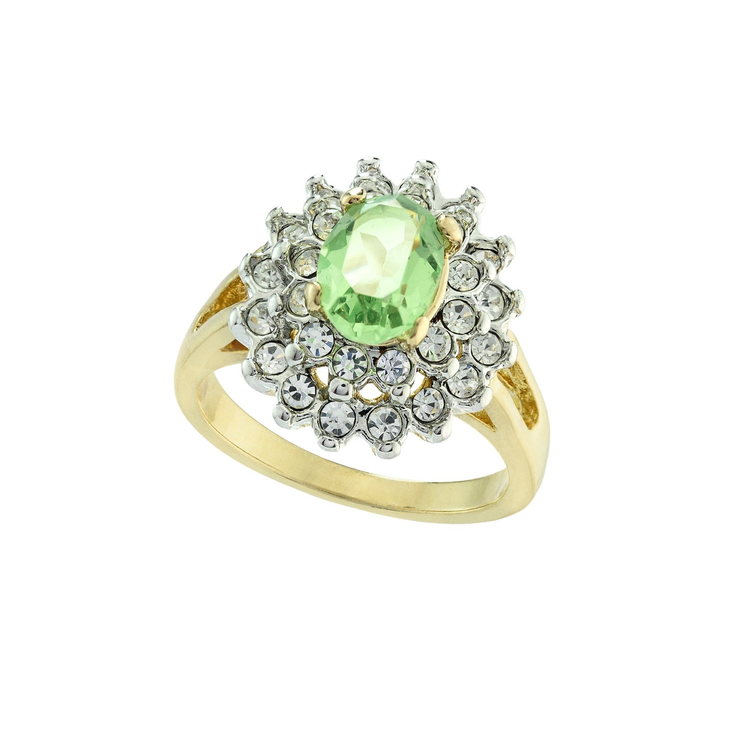 Vintage Peridot and Clear Austrian Crystal Cocktail Ring - 18k Gold Electroplated Two-Tone jewelry image 1