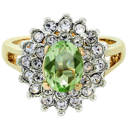 Vintage Peridot and Clear Austrian Crystal Cocktail Ring - 18k Gold Electroplated Two-Tone jewelry image 1