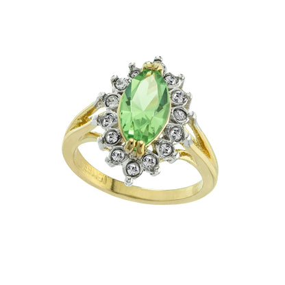 Vintage 1980s Peridot and Clear Austrian Crystal Ring - 18k Yellow Gold Electroplated - August Birthstone - Made in USA jewelry image 1