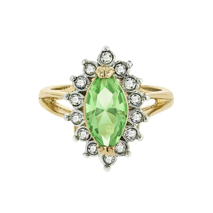 Vintage 1980s Peridot and Clear Austrian Crystal Ring - 18k Yellow Gold Electroplated - August Birthstone - Made in USA jewelry image 1