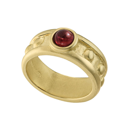 Vintage 1970s Ruby Crystal Solitaire Ring – 18k Yellow Gold Electroplated Brushed Band jewelry image 1