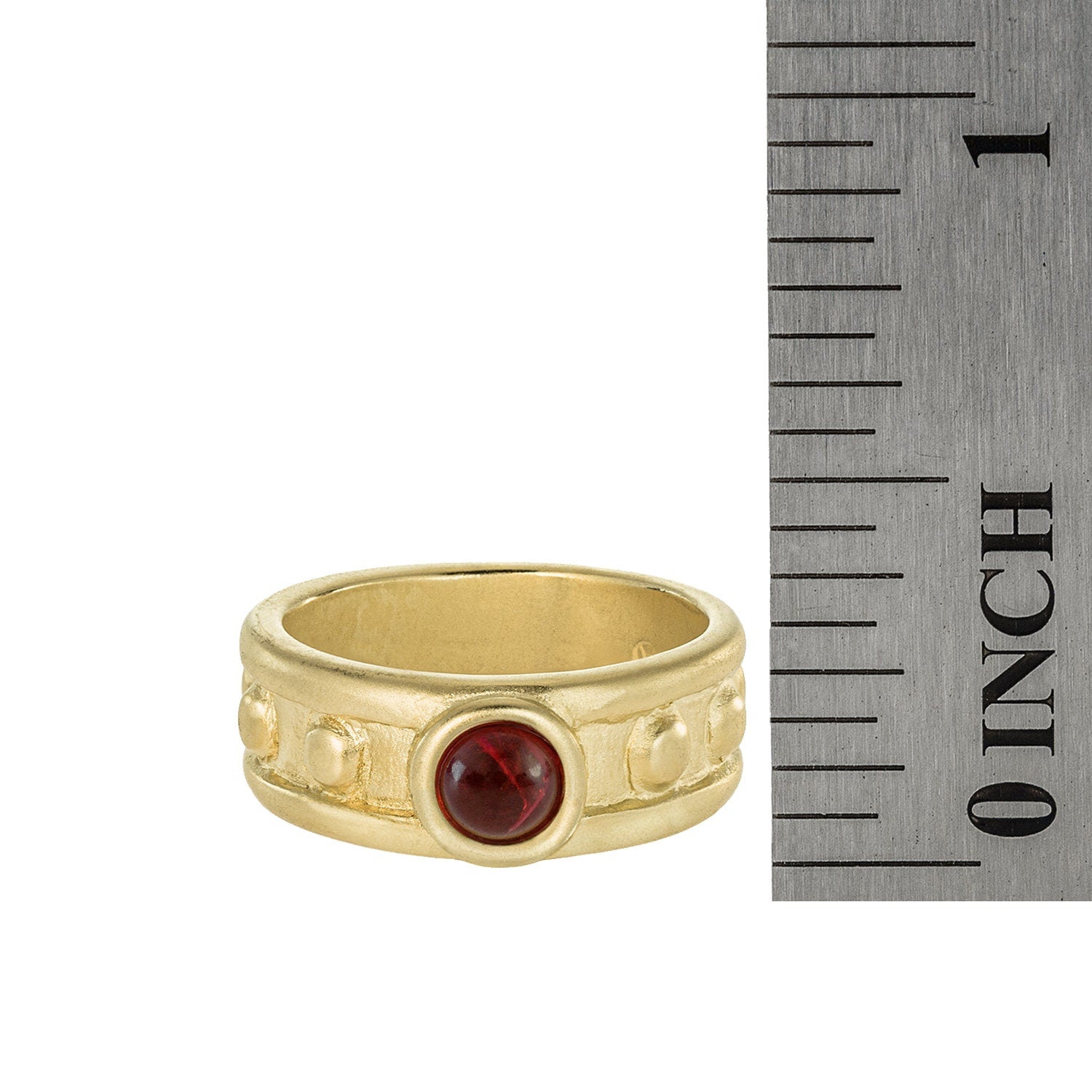 Vintage 1970s Ruby Crystal Solitaire Ring – 18k Yellow Gold Electroplated Brushed Band jewelry image 1