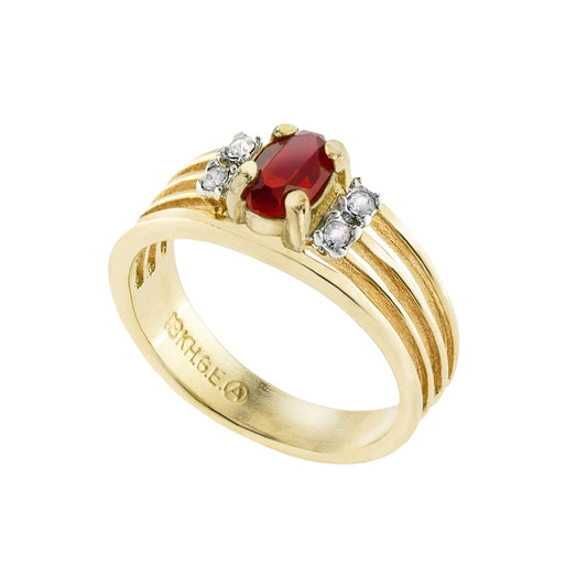 Vintage 1980s Ruby and Clear Austrian Crystal 18k Gold Electroplated Band Ring - Made in USA jewelry image 1