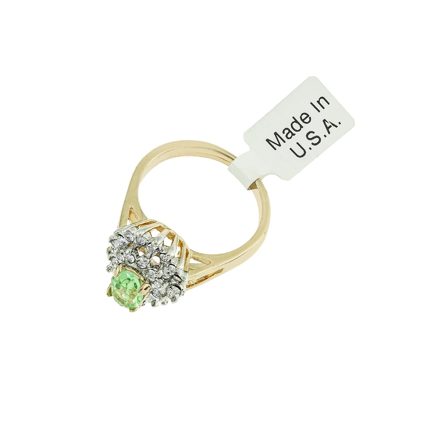 Vintage Peridot and Clear Austrian Crystal Cocktail Ring - 18k Gold Electroplated Two-Tone jewelry image 1