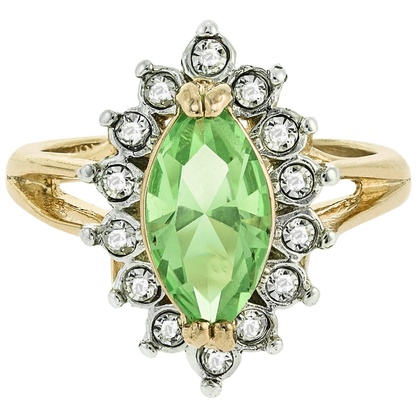 Vintage 1980s Peridot and Clear Austrian Crystal Ring - 18k Yellow Gold Electroplated - August Birthstone - Made in USA jewelry image 1