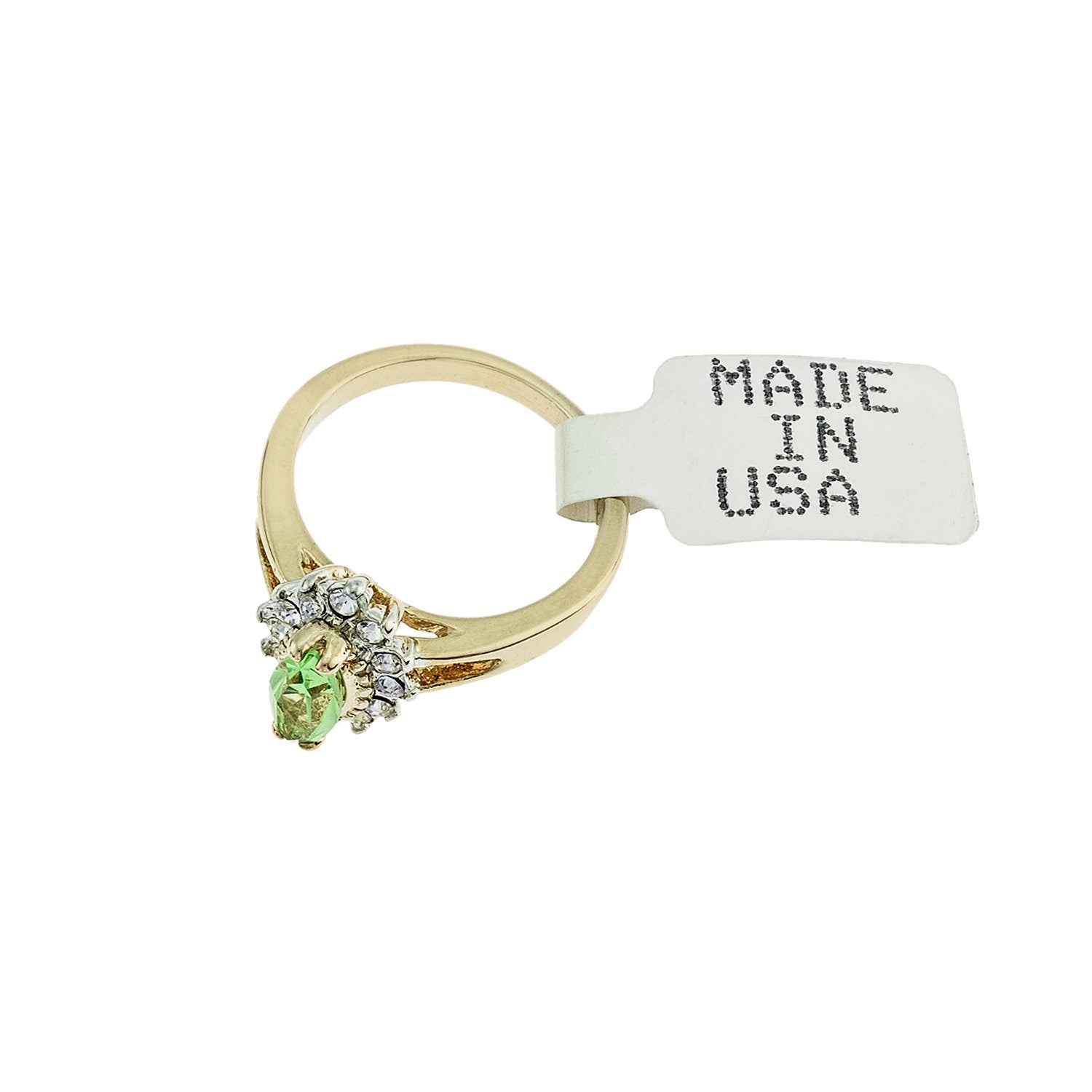 Vintage 1980s Austrian Crystal Peridot & Clear Crystal Halo Ring – 18kt HGE Yellow Gold Electroplated jewelry image 1