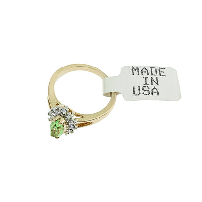 Vintage 1980s Austrian Crystal Peridot & Clear Crystal Halo Ring – 18kt HGE Yellow Gold Electroplated jewelry image 1