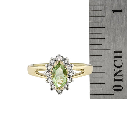 Vintage 1980s Austrian Crystal Peridot & Clear Crystal Halo Ring – 18kt HGE Yellow Gold Electroplated jewelry image 1