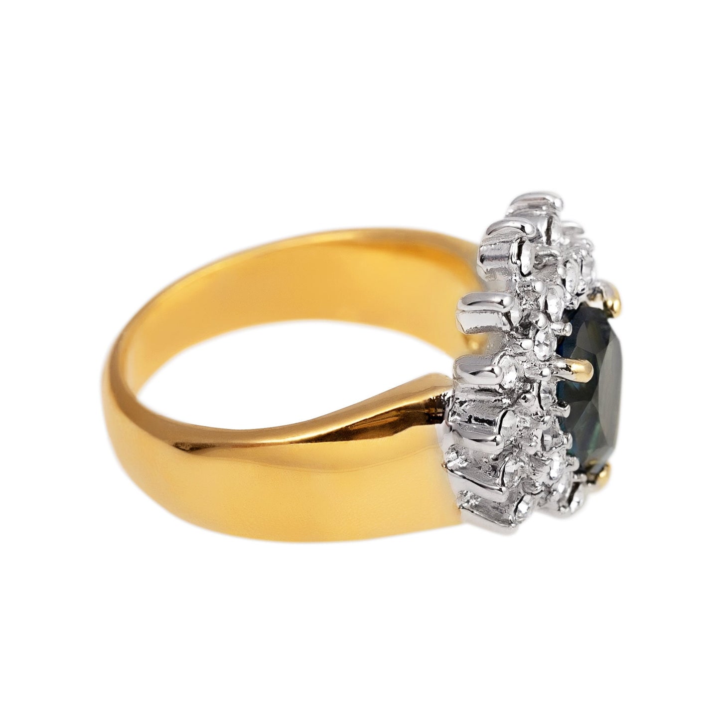 Vintage 1980s Sapphire CZ and Clear Austrian Crystal Ring - 18k Gold Electroplated Two Tone jewelry image 1