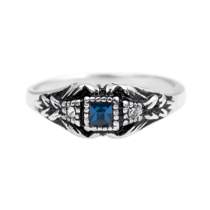 Vintage 1980s Sapphire and Clear Austrian Crystal Cluster Ring - 18k White Gold Electroplated jewelry image 1