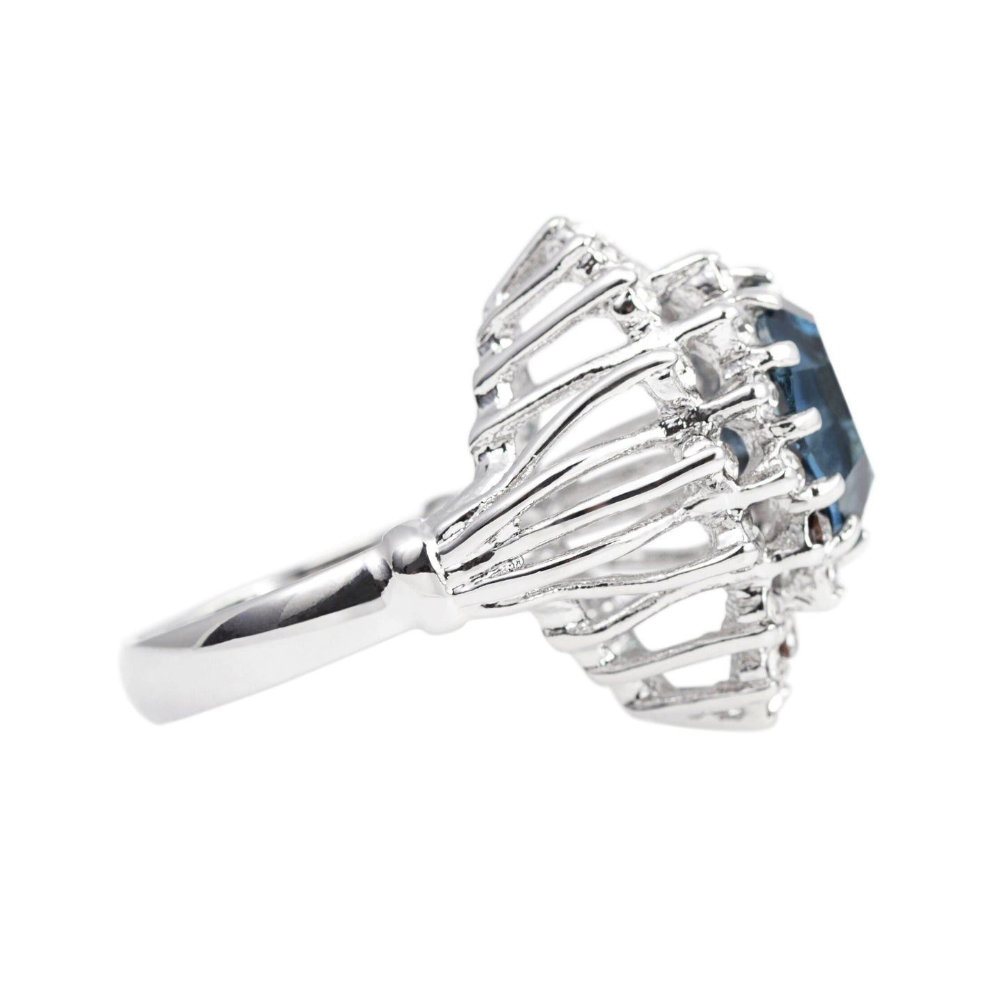 Vintage Austrian Crystal Sapphire Blue Cocktail Ring - 18k White Gold Electroplated jewelry image 1
