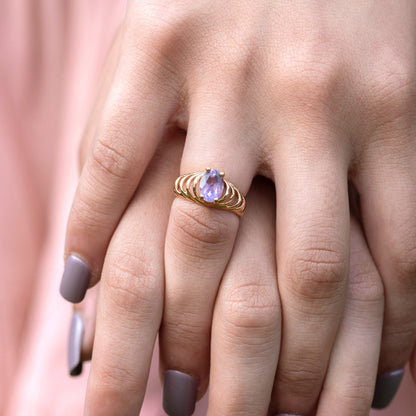 Vintage 1980s Genuine Amethyst Ring - 18kt Yellow Gold Electroplated - Made in USA jewelry image 1