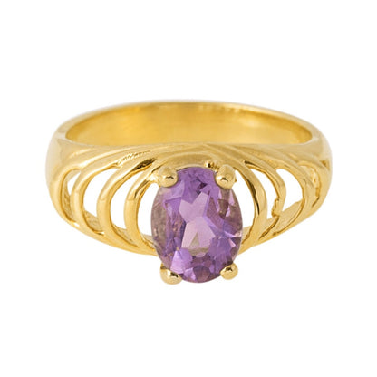 Vintage 1980s Genuine Amethyst Ring - 18kt Yellow Gold Electroplated - Made in USA jewelry image 1