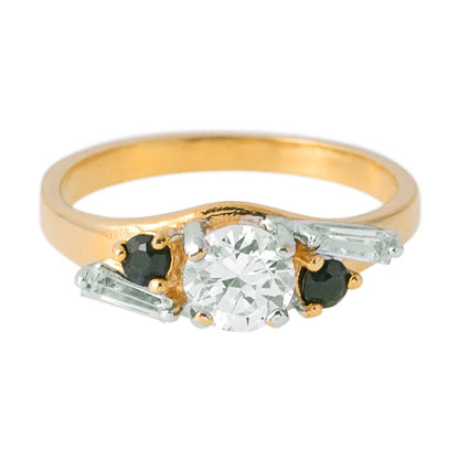 Vintage Cubic Zirconia & Genuine Sapphire 18k Yellow Gold Electroplated Ring – Made in USA jewelry image 1