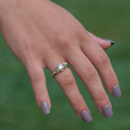 Vintage Cubic Zirconia & Genuine Emerald 18k Gold Electroplated Ring - Made in USA jewelry image 1