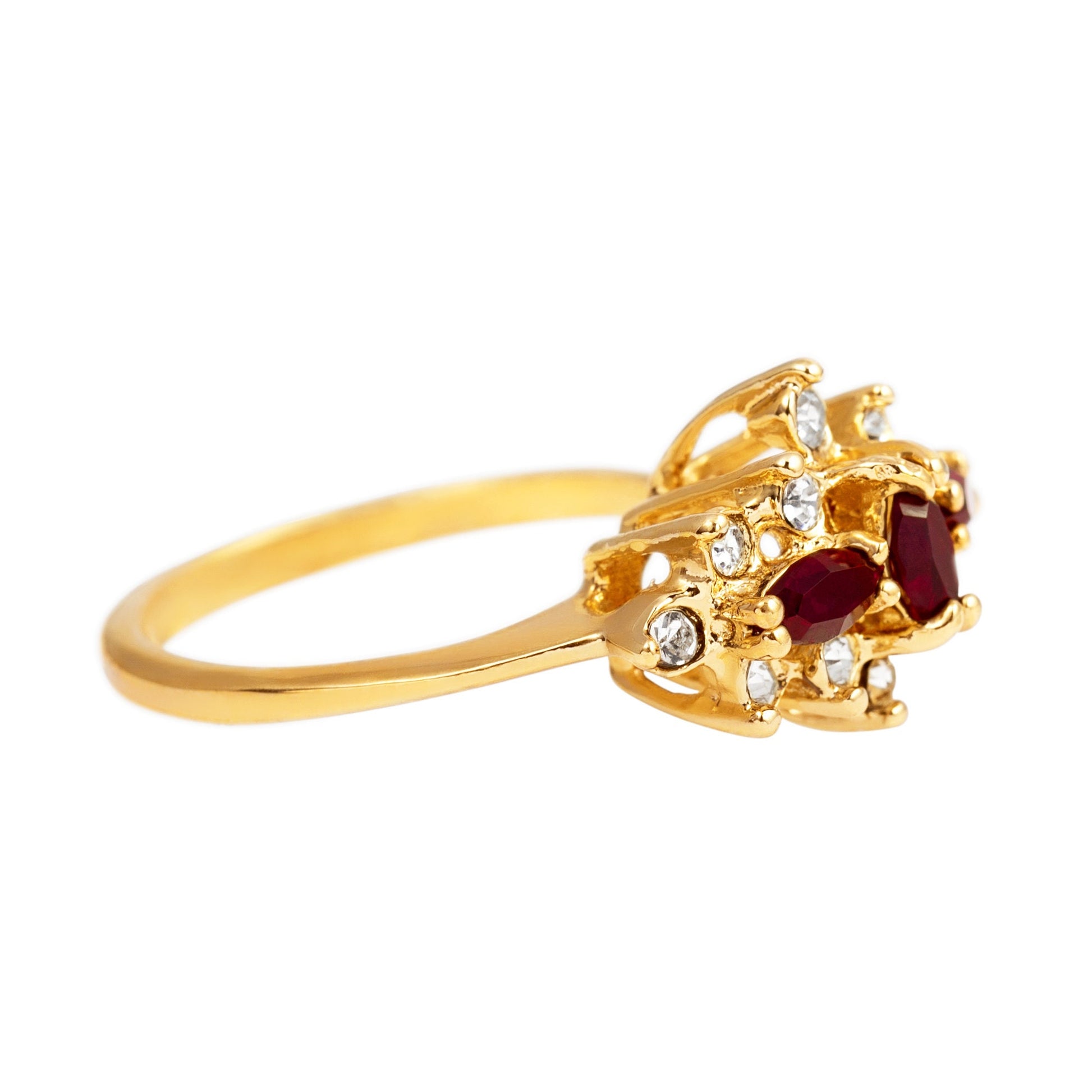 Vintage Victorian Style Garnet and Clear Austrian Crystal Cluster Ring – 18k Yellow Gold Electroplated – Made in USA jewelry image 1
