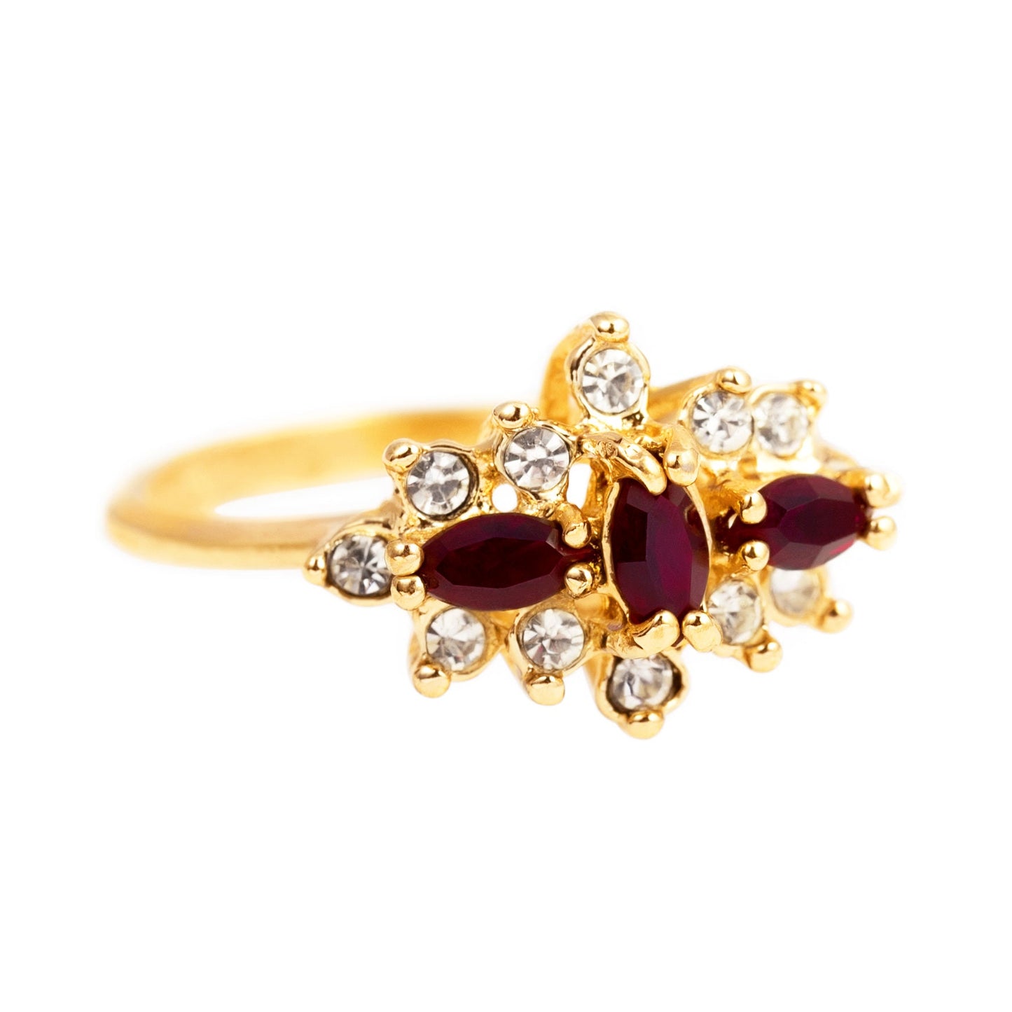 Vintage Victorian Style Garnet and Clear Austrian Crystal Cluster Ring – 18k Yellow Gold Electroplated – Made in USA jewelry image 1