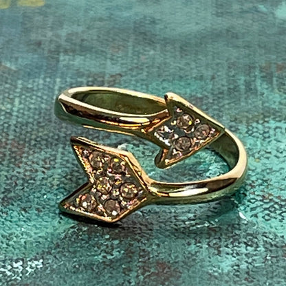 Vintage 1980s Gold Electroplated Wrap Arrow Ring with Austrian Crystals – Made in USA jewelry image 1