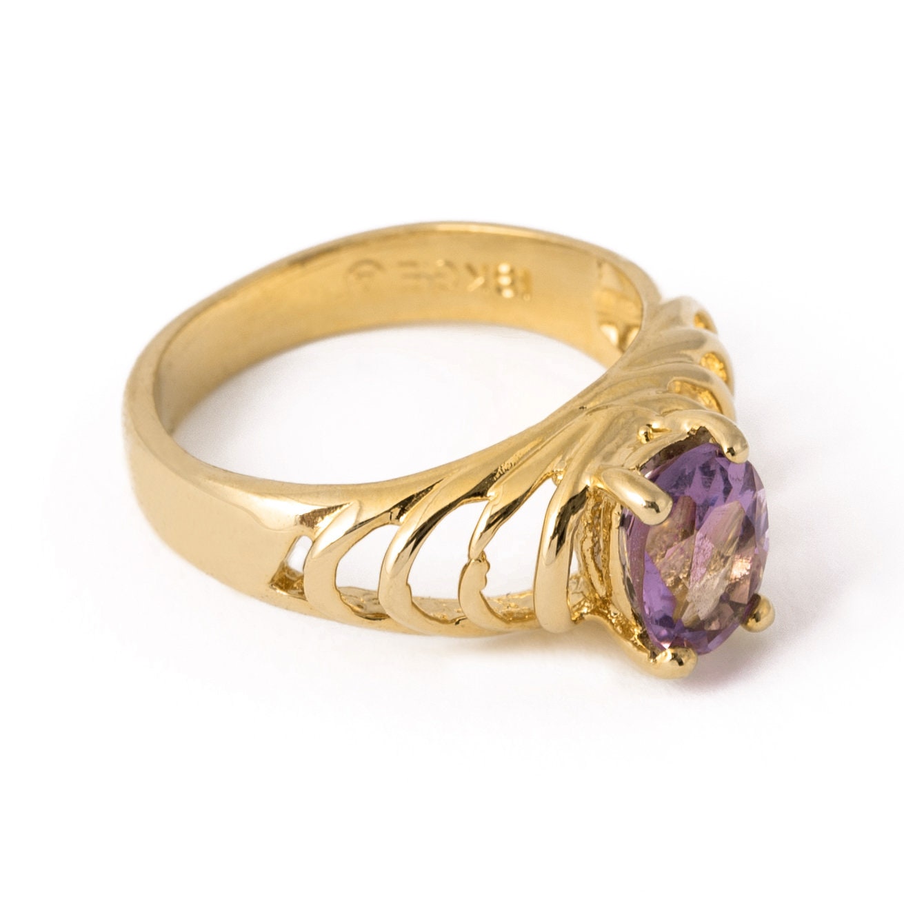 Vintage 1980s Genuine Amethyst Ring - 18kt Yellow Gold Electroplated - Made in USA jewelry image 1