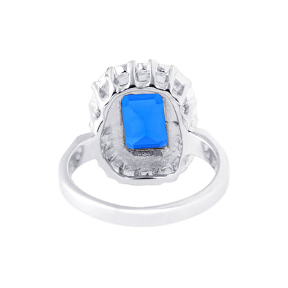 Vintage Blue Topaz Crystal and Clear Austrian Crystal Halo Ring - 18k White Gold Electroplated jewelry image 1