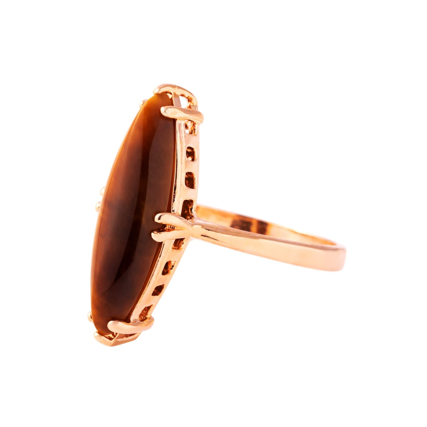 Vintage Genuine Tiger's Eye Marquise Ring – 18k Yellow Gold Electroplated, Made in USA jewelry image 1