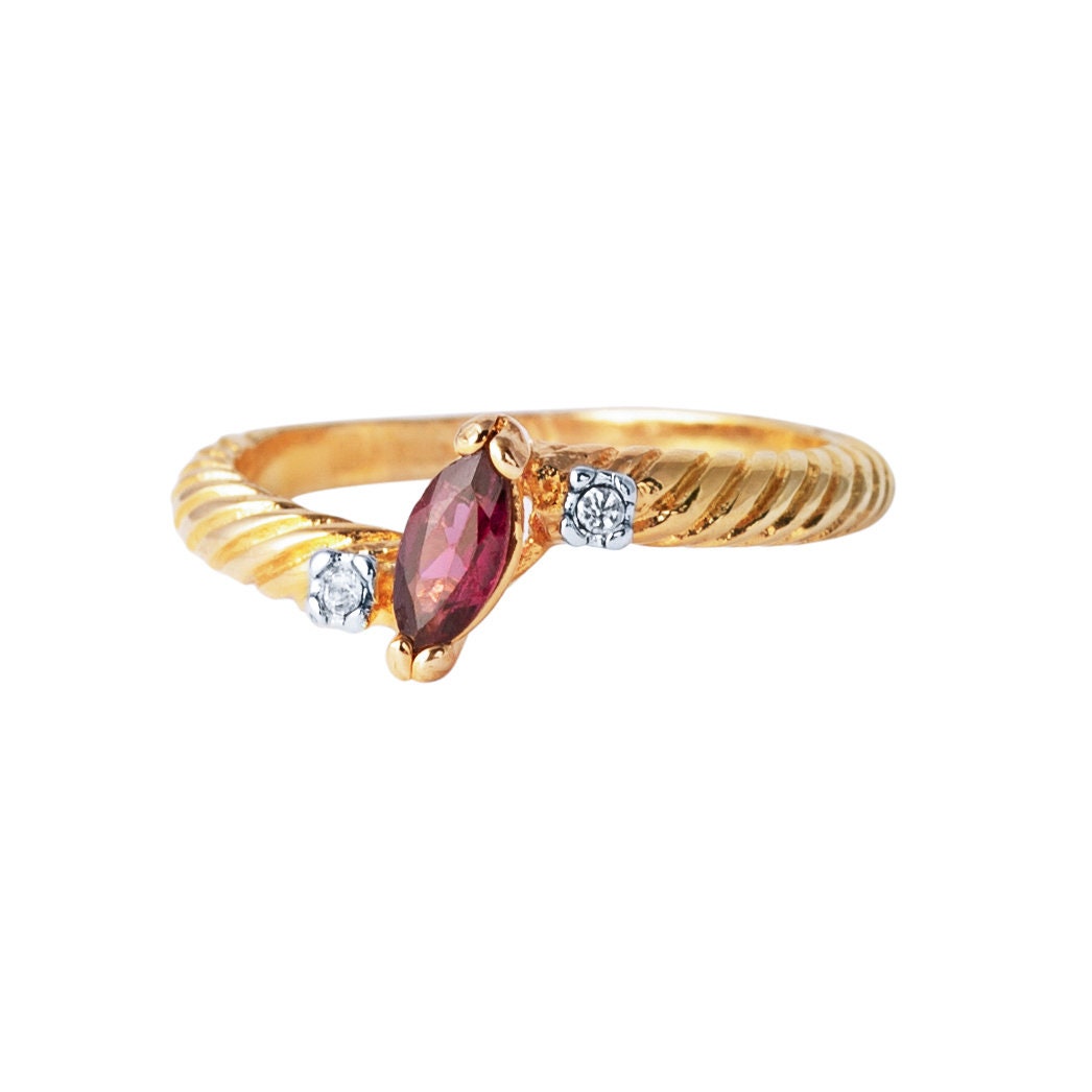 Vintage Dainty Amethyst Marquise Austrian Crystal Ring - 18k Yellow Gold Electroplated - Made in USA jewelry image 1