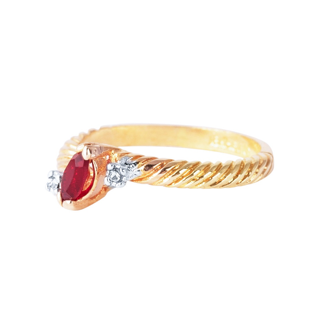 Vintage Dainty Ruby and Clear Austrian Crystal Ring – 18k Yellow Gold Electroplated – Made in USA jewelry image 1