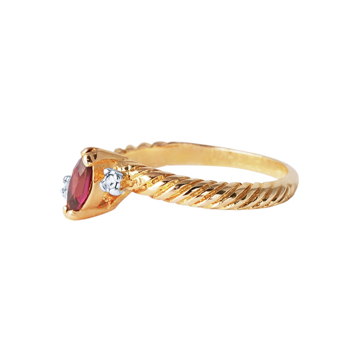 Vintage Dainty Amethyst Marquise Austrian Crystal Ring - 18k Yellow Gold Electroplated - Made in USA jewelry image 1