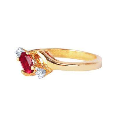 Vintage 1980s Ruby and Clear Austrian Crystal Ring – 18k Yellow Gold Electroplated – Made in USA #R1036 jewelry image 1