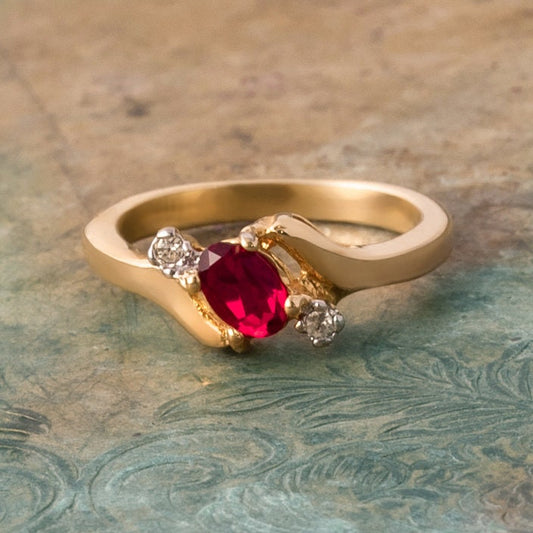 Vintage 1980s Ruby and Clear Austrian Crystal Ring – 18k Yellow Gold Electroplated – Made in USA #R1036 jewelry image 1
