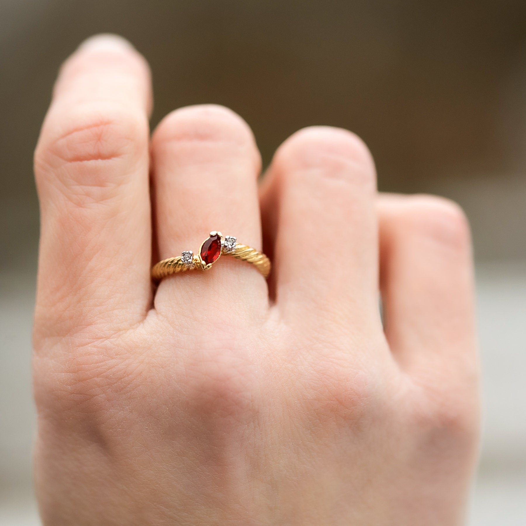 Vintage Dainty Ruby and Clear Austrian Crystal Ring – 18k Yellow Gold Electroplated – Made in USA jewelry image 1