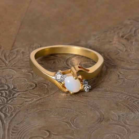 Vintage 1980s Genuine Jelly Opal Ring with Clear Austrian Crystals – 18k Yellow Gold Electroplated – Made in USA jewelry image 1