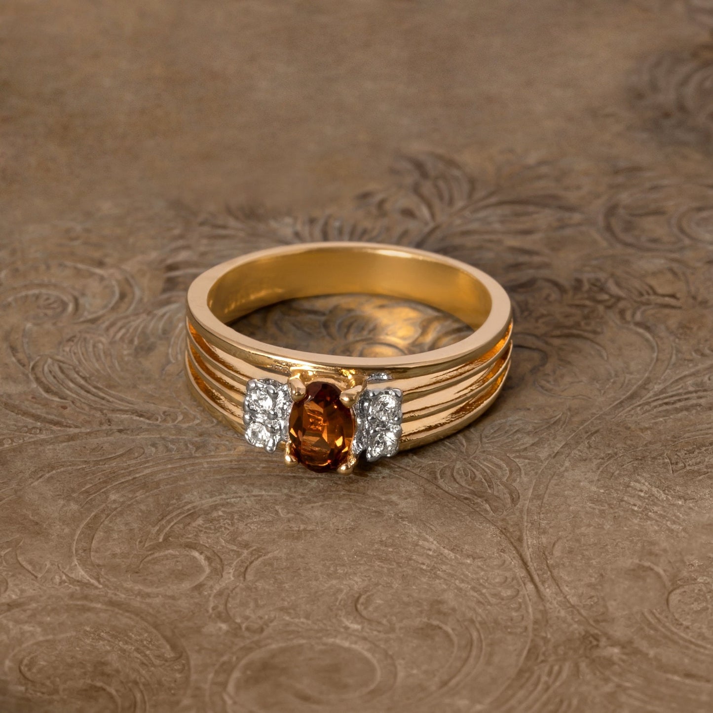 Vintage 1980s Smoke Topaz and Clear Austrian Crystal 18k Gold Electroplated Band Ring jewelry image 1