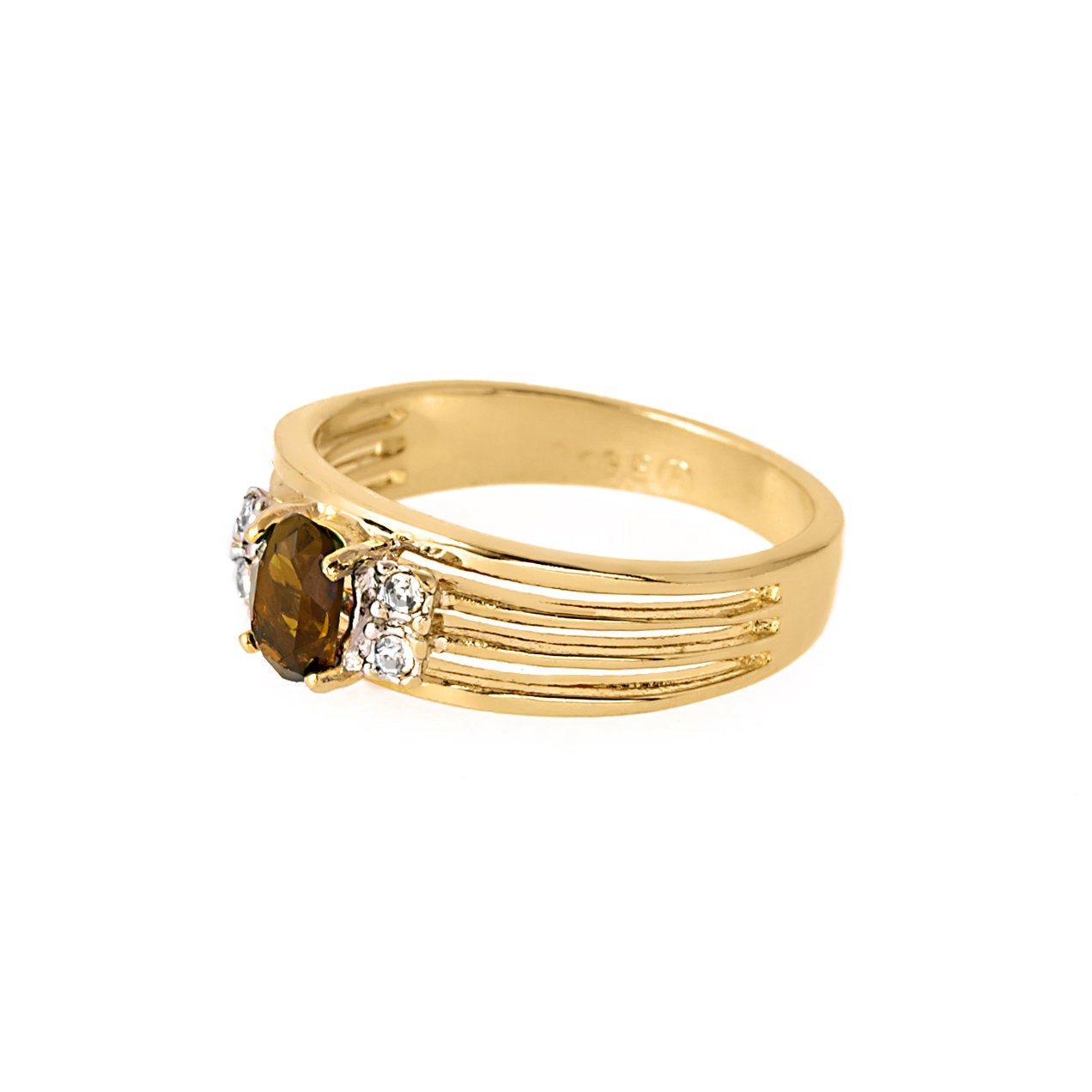 Vintage 1980s Smoke Topaz and Clear Austrian Crystal 18k Gold Electroplated Band Ring jewelry image 1
