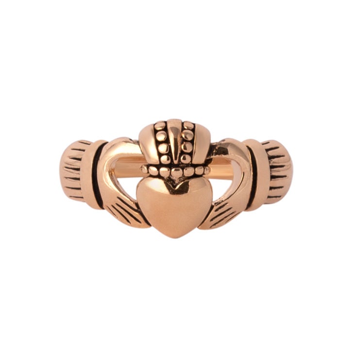 Vintage 1970s 18k HGE Antiqued Yellow Gold Electroplated Irish Claddagh Ring - Made in USA jewelry image 1
