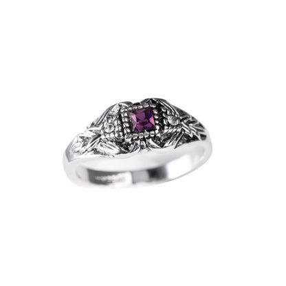 Vintage 1980s Amethyst and Clear Austrian Crystal Ring - 18k Antique White Gold Electroplated - Made in USA jewelry image 1