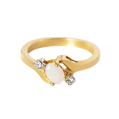 Vintage 1980s Genuine Opal and Clear Crystal Ring - 18k Yellow Gold Electroplated - October Birthstone - Made in USA jewelry image 1
