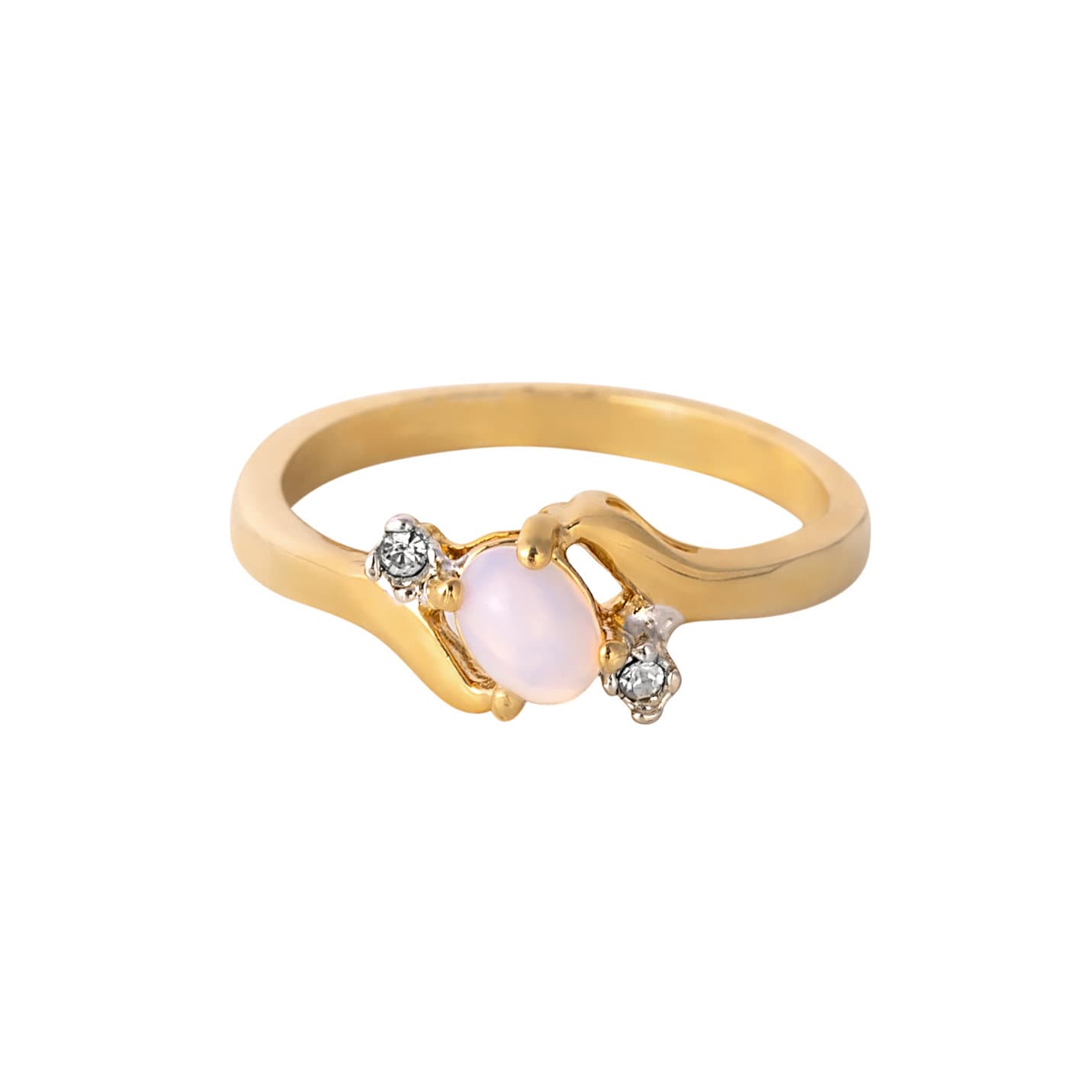 Vintage 1980s Genuine Jelly Opal Ring with Clear Austrian Crystals – 18k Yellow Gold Electroplated – Made in USA jewelry image 1